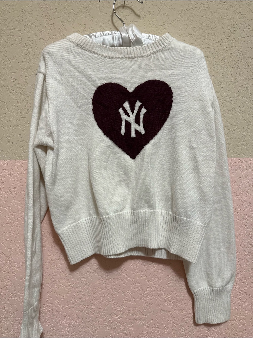 Abercrombie Kids NY Heart Logo Sweater in Cream and Burgundy